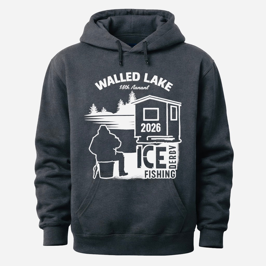 2026 18th Annual Walled Lake Ice Fishing Derby Hoodie - Charcoal Gray