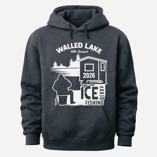 2026 18th Annual Walled Lake Ice Fishing Derby Hoodie - Charcoal Gray