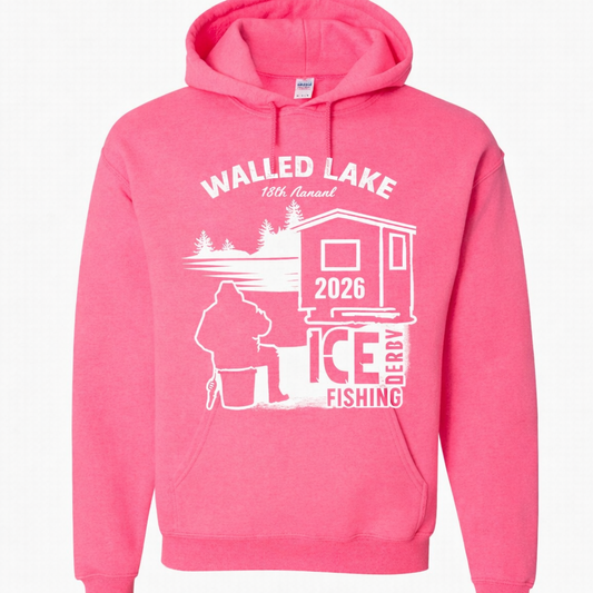 2026 18th Annual Walled Lake Ice Fishing Derby Hoodie - Azalea Pink