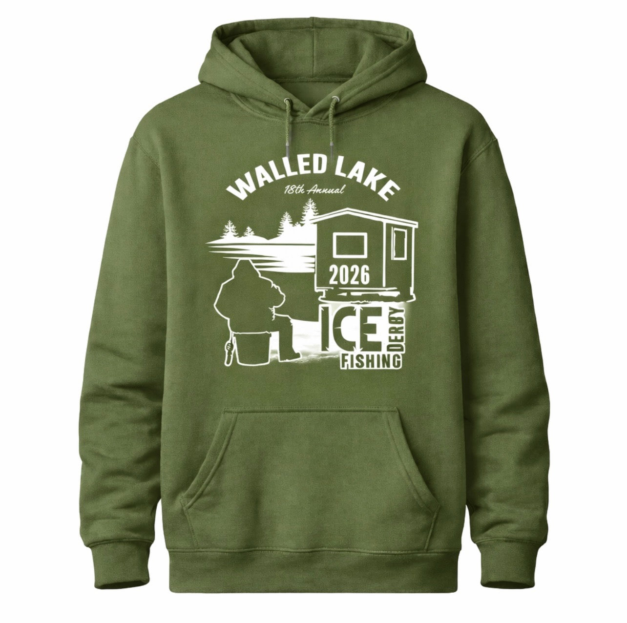 2026 18th Annual Walled Lake Ice Fishing Derby Hoodie - Military Green